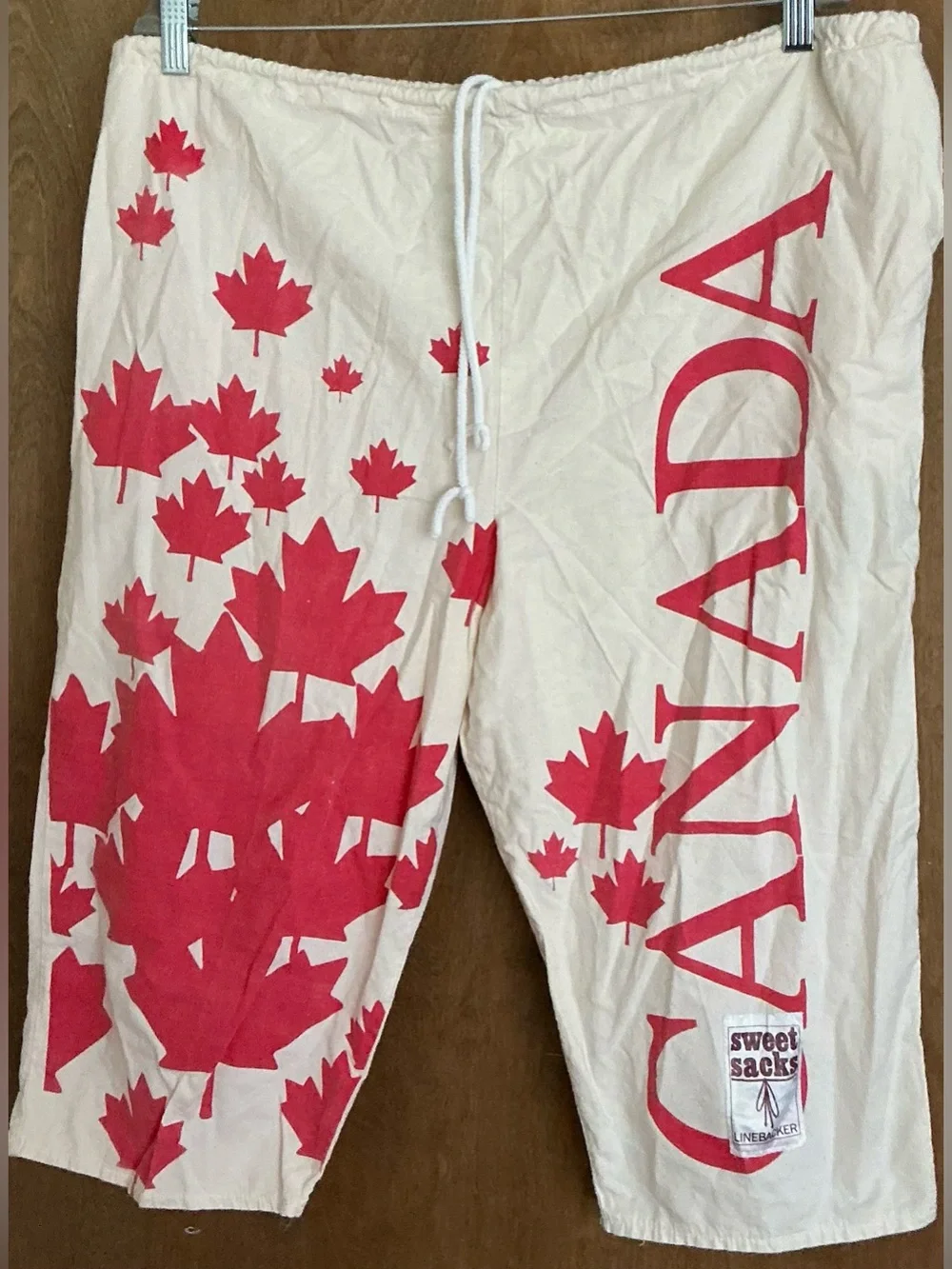 Vintage Sweet Sacks Linebacker Canada Cloth Shorts 1990s Drawstring Potato Sack